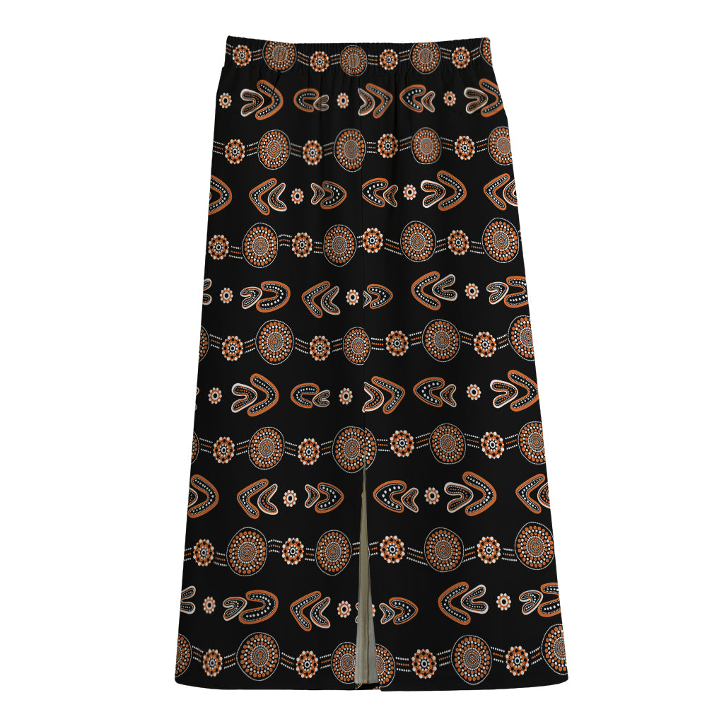 Aboriginal Boomerang Pattern Print Cotton Front Slit Maxi Skirt