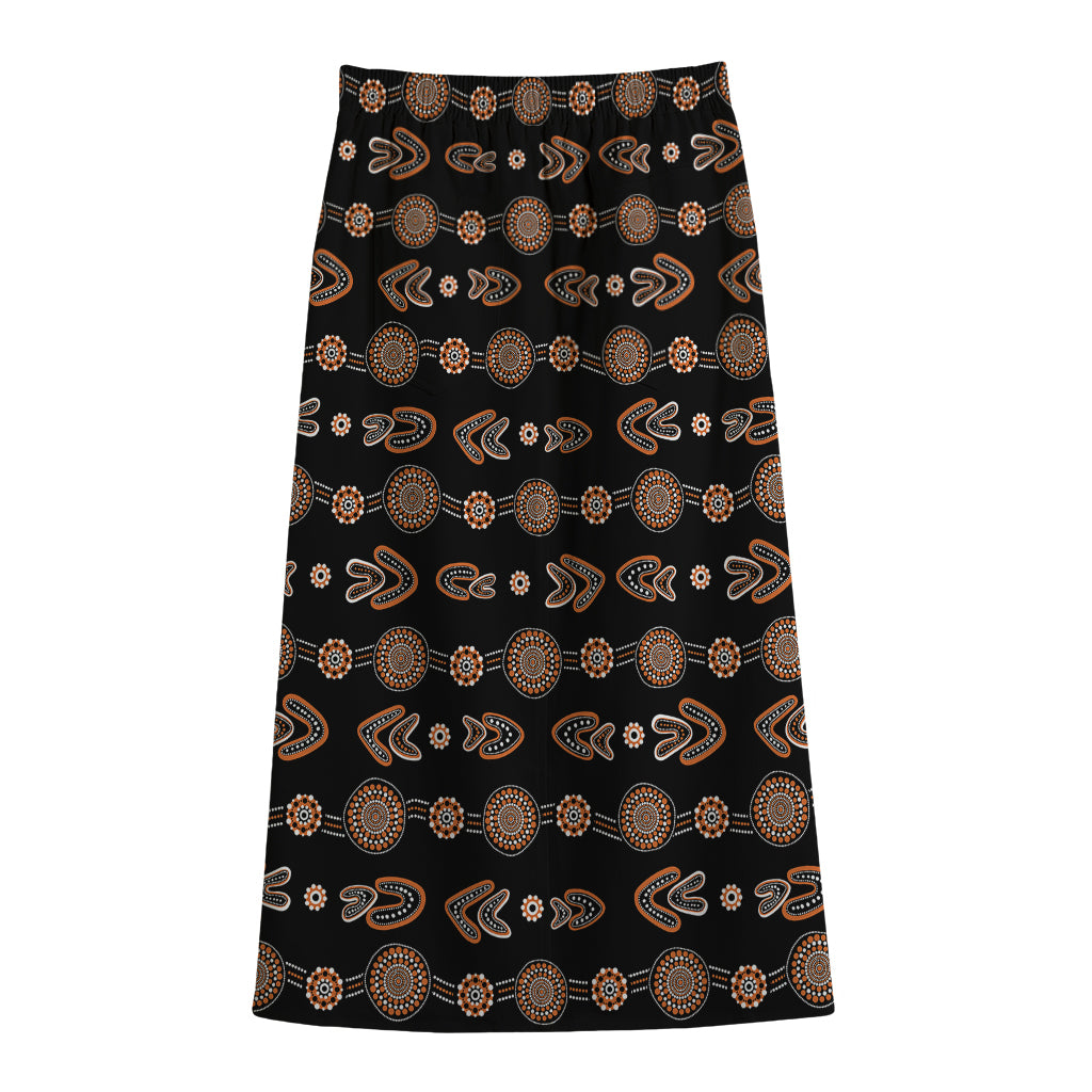 Aboriginal Boomerang Pattern Print Cotton Front Slit Maxi Skirt