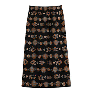 Aboriginal Boomerang Pattern Print Cotton Front Slit Maxi Skirt