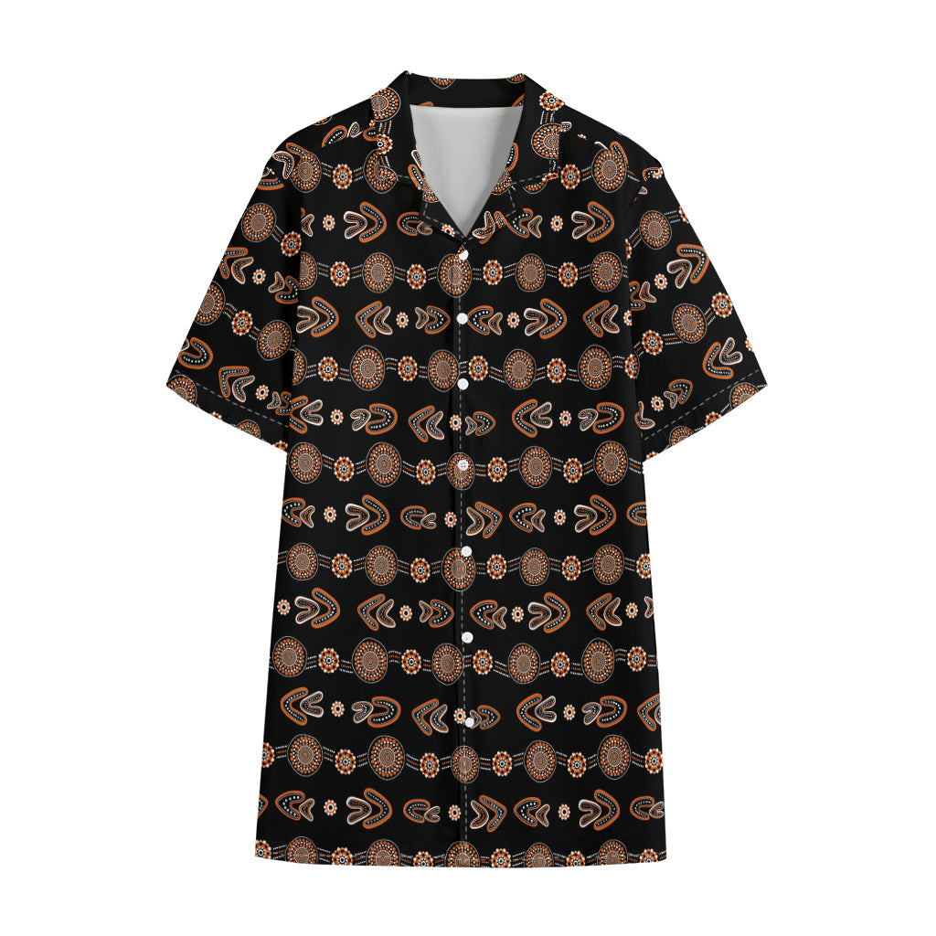 Aboriginal Boomerang Pattern Print Cotton Hawaiian Shirt