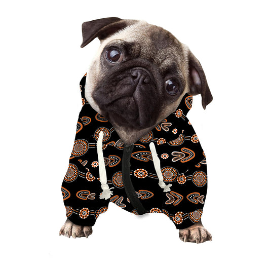 Aboriginal Boomerang Pattern Print Dog Zip Up Hoodie