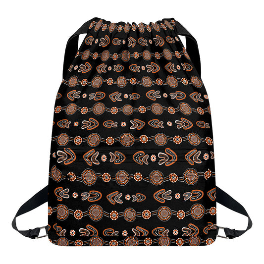 Aboriginal Boomerang Pattern Print Drawstring Backpack