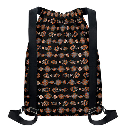 Aboriginal Boomerang Pattern Print Drawstring Backpack