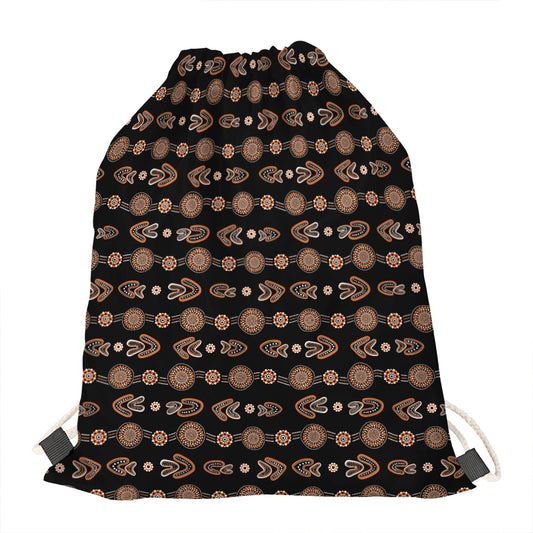 Aboriginal Boomerang Pattern Print Drawstring Bag