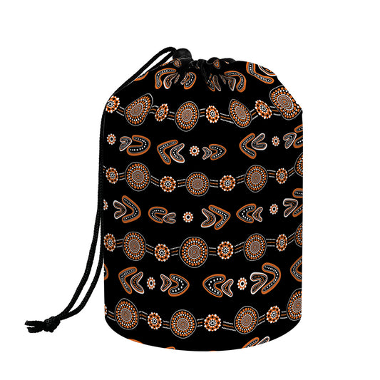 Aboriginal Boomerang Pattern Print Drawstring Makeup Bag
