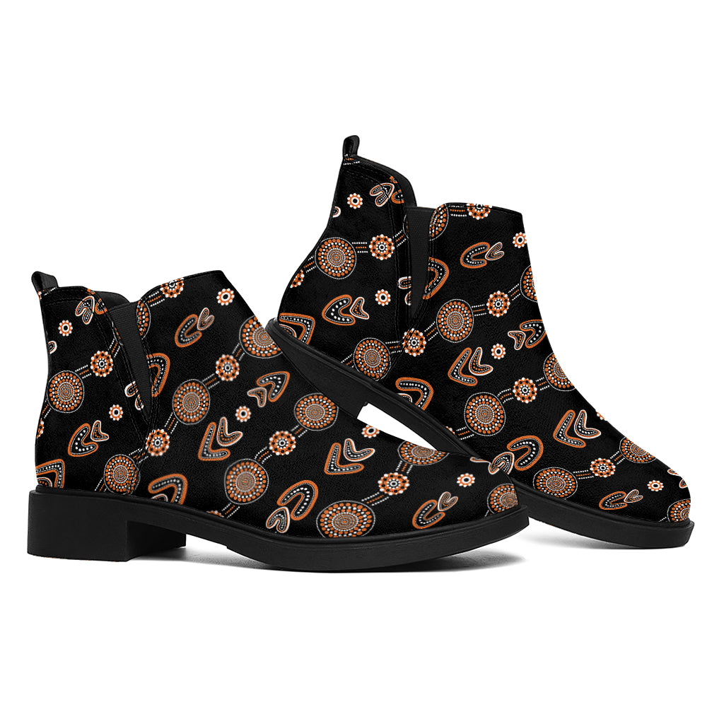 Aboriginal Boomerang Pattern Print Flat Ankle Boots