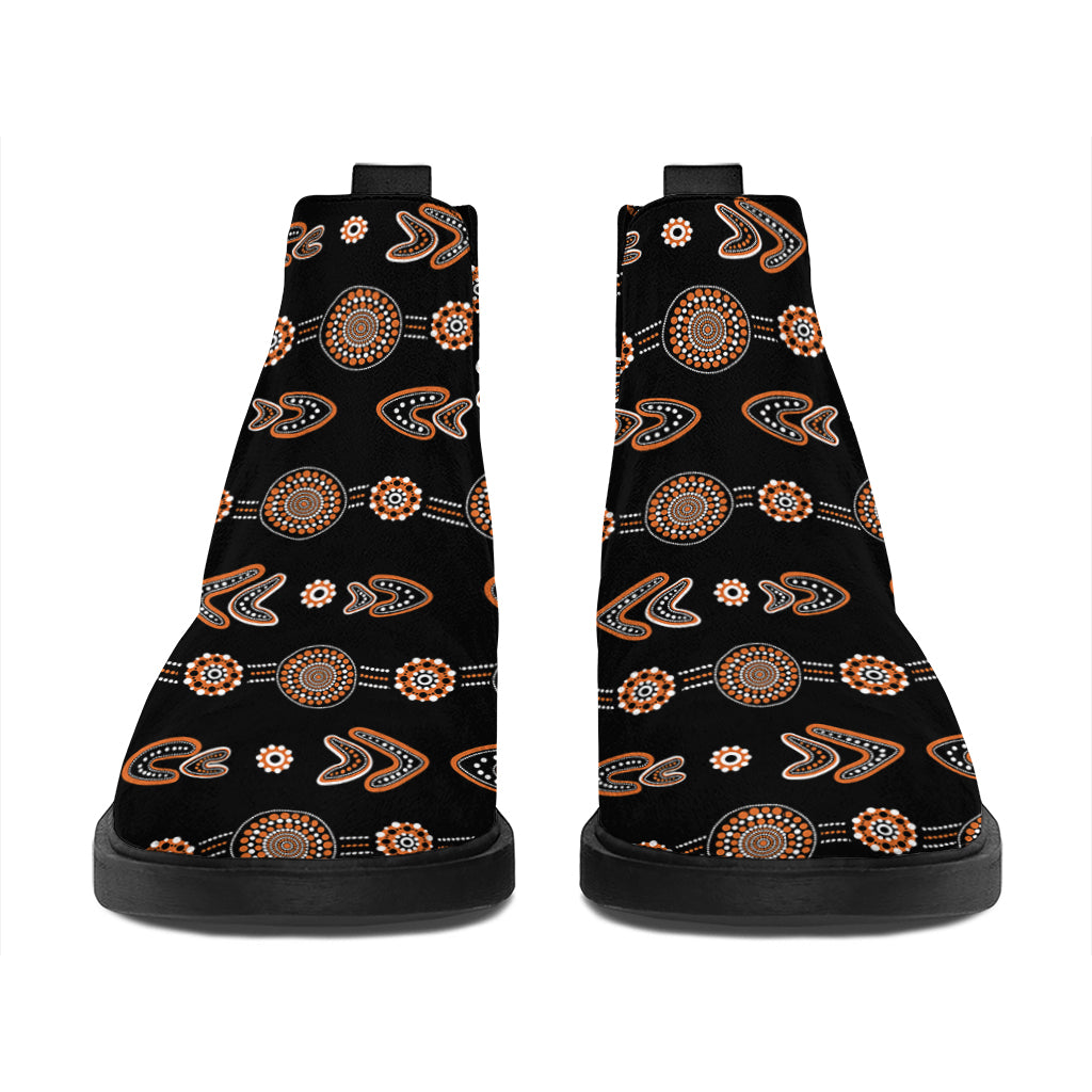 Aboriginal Boomerang Pattern Print Flat Ankle Boots