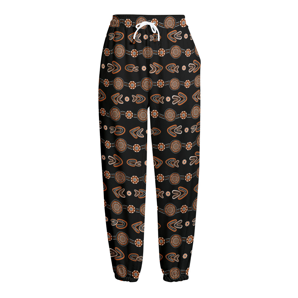 Aboriginal Boomerang Pattern Print Fleece Lined Knit Pants