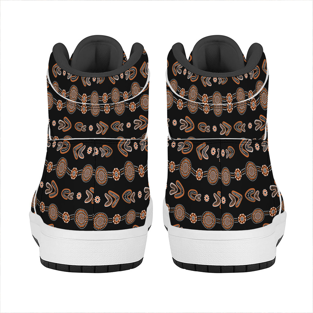 Aboriginal Boomerang Pattern Print High Top Leather Sneakers