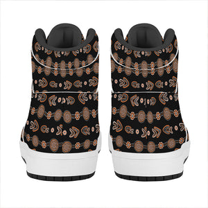 Aboriginal Boomerang Pattern Print High Top Leather Sneakers