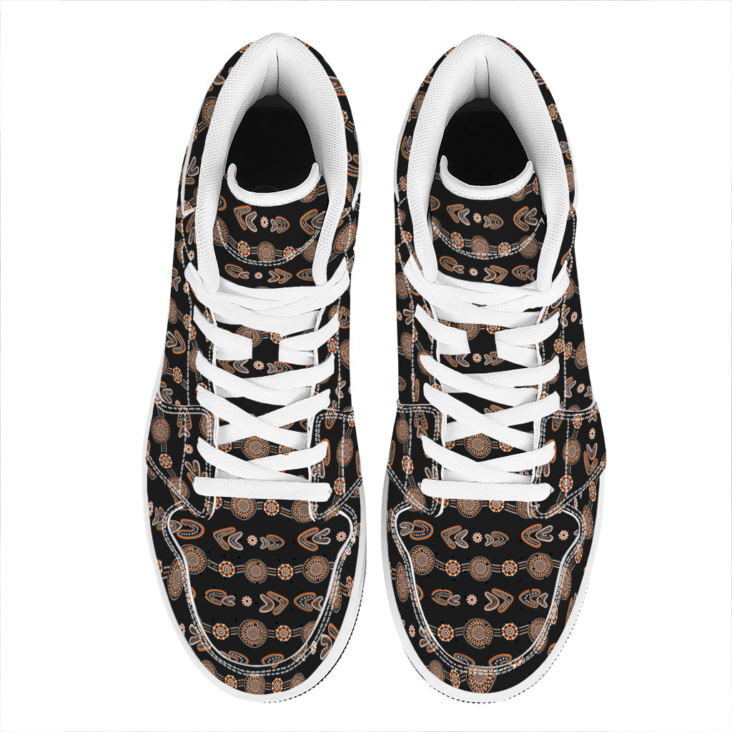 Aboriginal Boomerang Pattern Print High Top Leather Sneakers