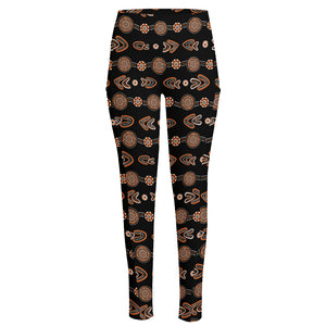 Aboriginal Boomerang Pattern Print High-Waisted Pocket Leggings