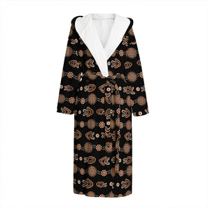 Aboriginal Boomerang Pattern Print Hooded Bathrobe