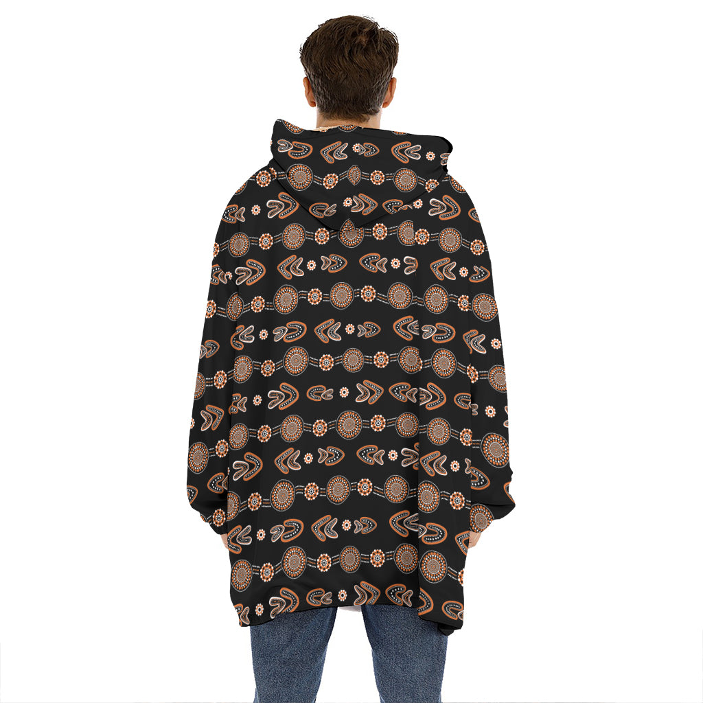 Aboriginal Boomerang Pattern Print Hoodie Blanket