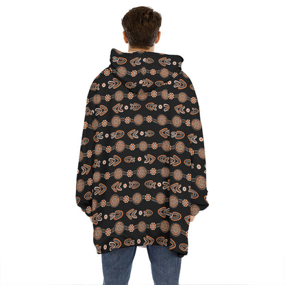 Aboriginal Boomerang Pattern Print Hoodie Blanket