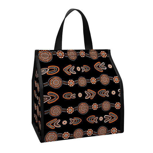 Aboriginal Boomerang Pattern Print Insulated Lunch Tote