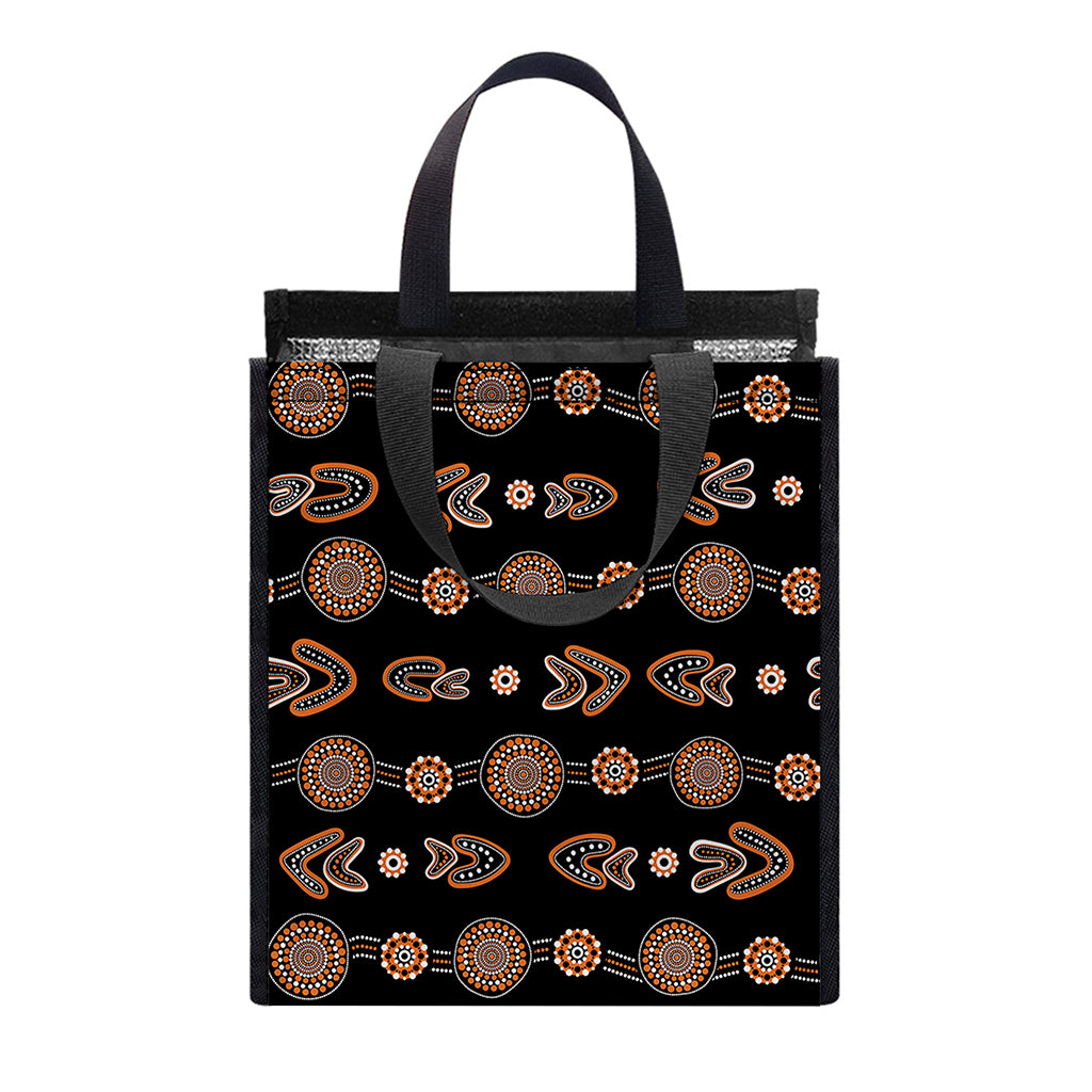 Aboriginal Boomerang Pattern Print Insulated Lunch Tote