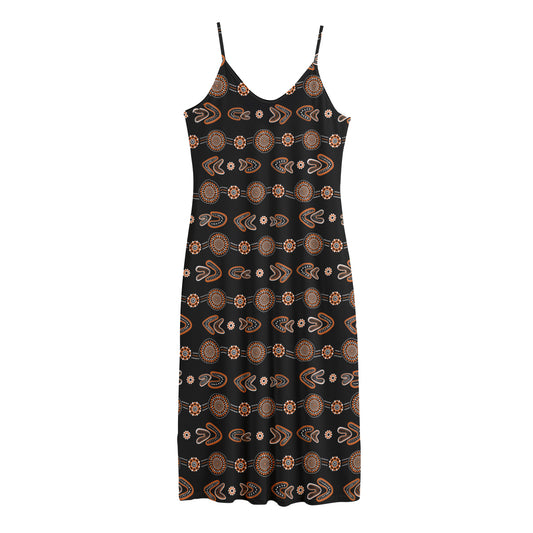 Aboriginal Boomerang Pattern Print Jersey Midi Cami Dress