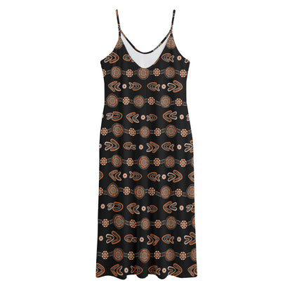 Aboriginal Boomerang Pattern Print Jersey Midi Cami Dress