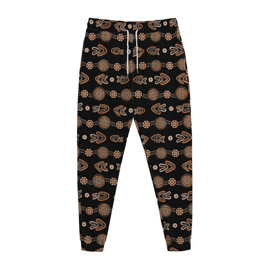 Aboriginal Boomerang Pattern Print Jogger Pants