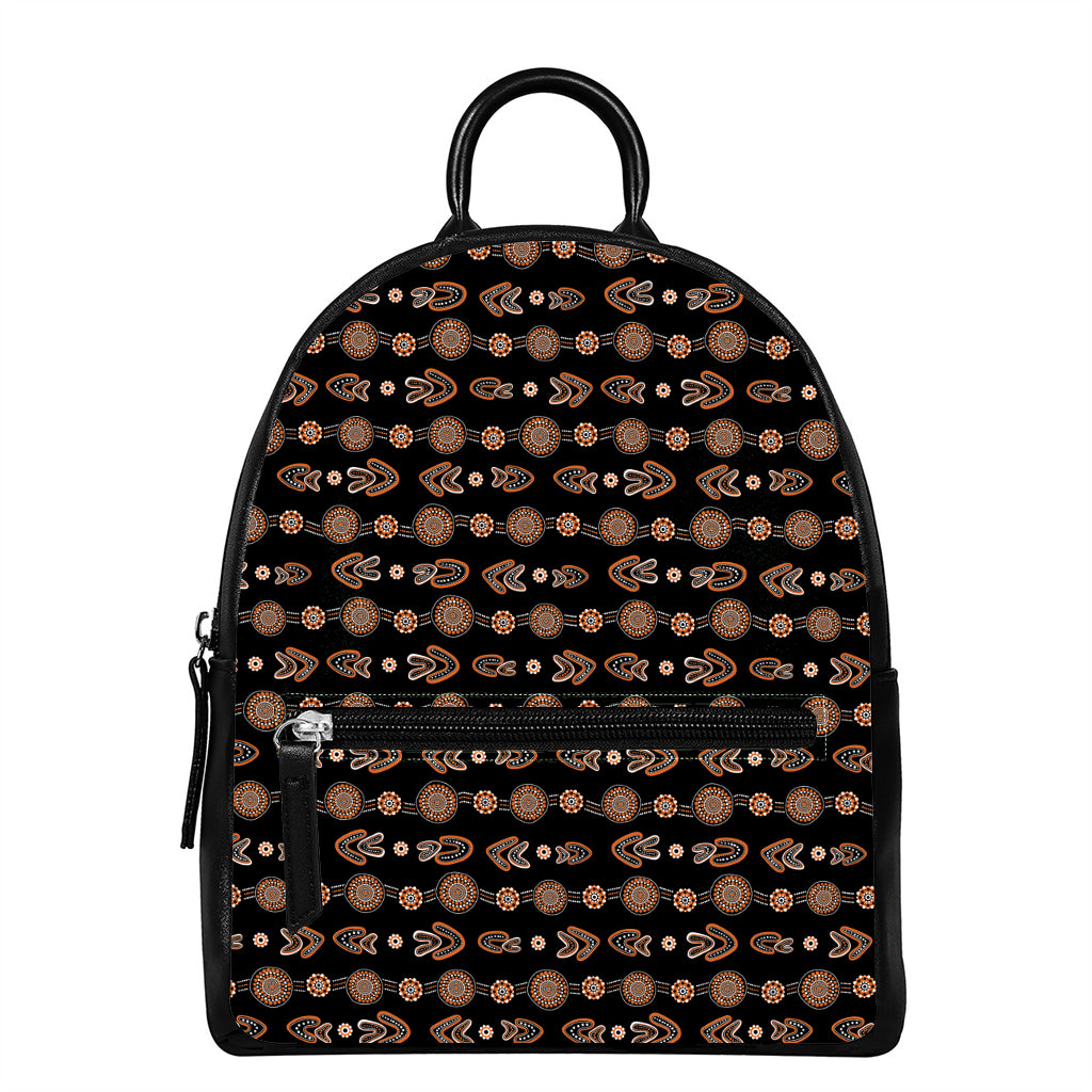 Aboriginal Boomerang Pattern Print Leather Backpack