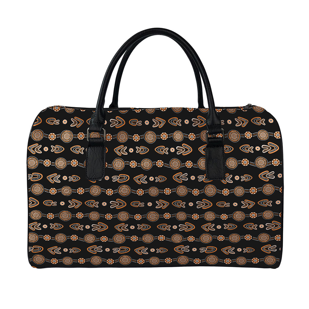 Aboriginal Boomerang Pattern Print Leather Duffle Bag
