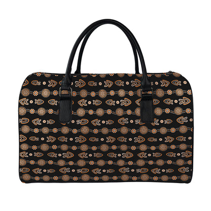 Aboriginal Boomerang Pattern Print Leather Duffle Bag