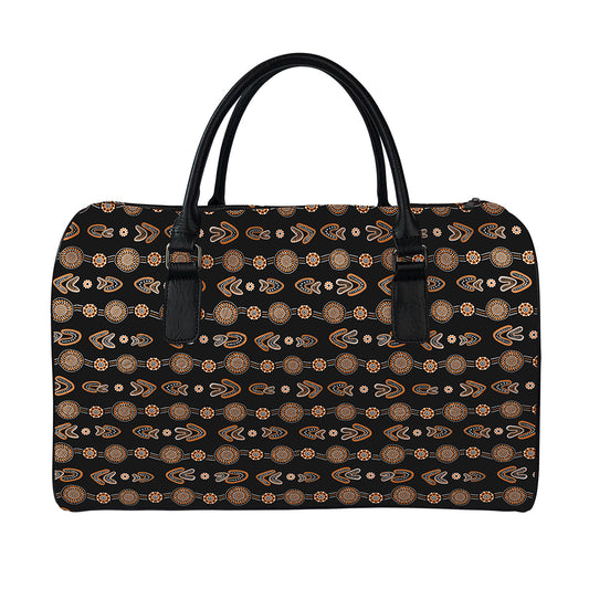 Aboriginal Boomerang Pattern Print Leather Duffle Bag