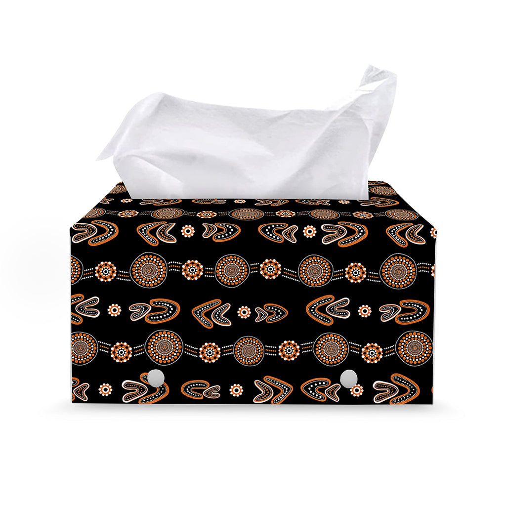 Aboriginal Boomerang Pattern Print Leather Tissue Box Cover
