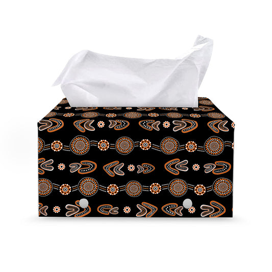 Aboriginal Boomerang Pattern Print Leather Tissue Box Cover
