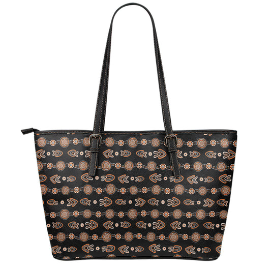 Aboriginal Boomerang Pattern Print Leather Tote Bag