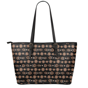 Aboriginal Boomerang Pattern Print Leather Tote Bag