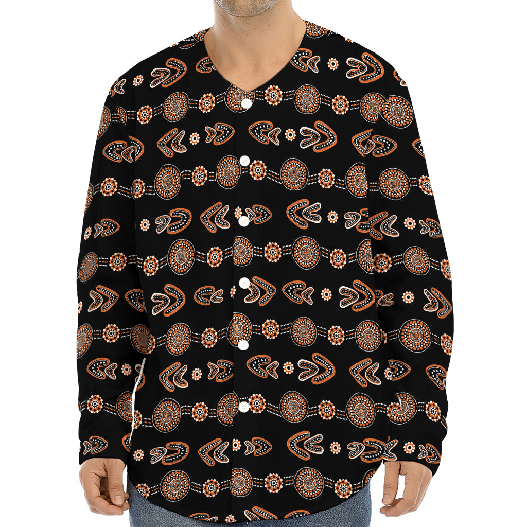 Aboriginal Boomerang Pattern Print Long Sleeve Baseball Jersey