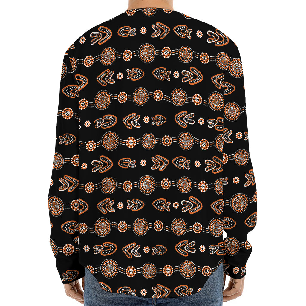 Aboriginal Boomerang Pattern Print Long Sleeve Baseball Jersey