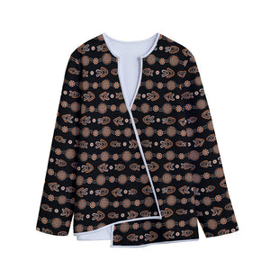 Aboriginal Boomerang Pattern Print Long Sleeve Short Coat