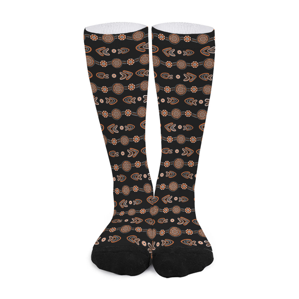 Aboriginal Boomerang Pattern Print Long Socks