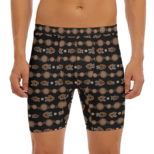 Aboriginal Boomerang Pattern Print Men's Long Boxer Briefs