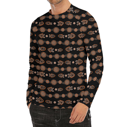 Aboriginal Boomerang Pattern Print Men's Long Sleeve Rash Guard