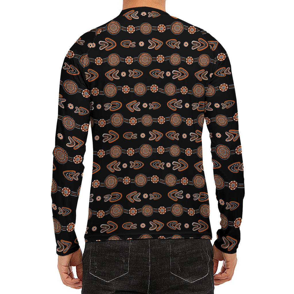 Aboriginal Boomerang Pattern Print Men's Long Sleeve Rash Guard