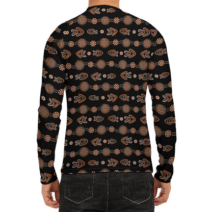 Aboriginal Boomerang Pattern Print Men's Long Sleeve Rash Guard
