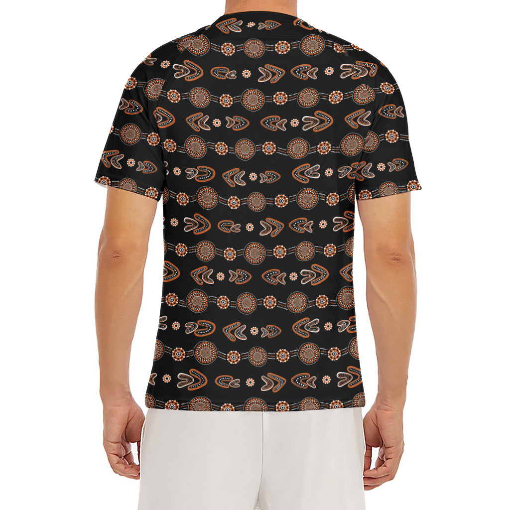 Aboriginal Boomerang Pattern Print Men's Short Sleeve Rash Guard