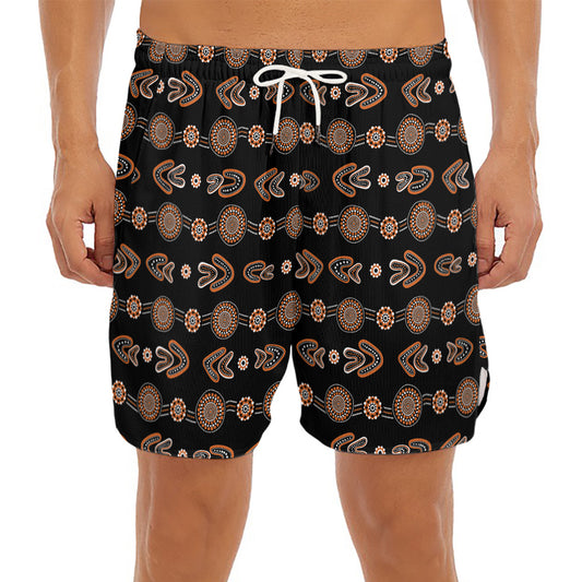 Aboriginal Boomerang Pattern Print Men's Split Running Shorts