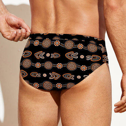 Aboriginal Boomerang Pattern Print Men's Swim Briefs