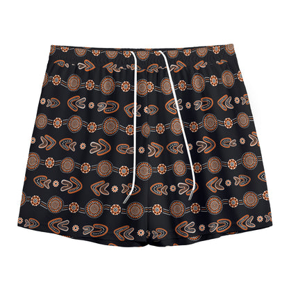 Aboriginal Boomerang Pattern Print Mesh Shorts