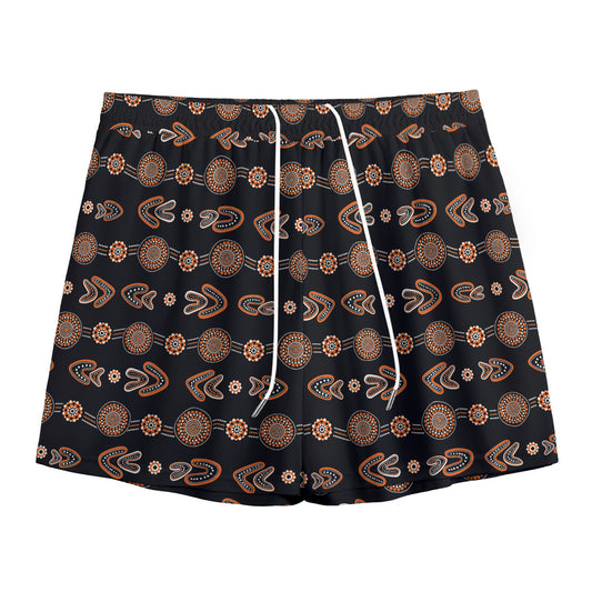 Aboriginal Boomerang Pattern Print Mesh Shorts