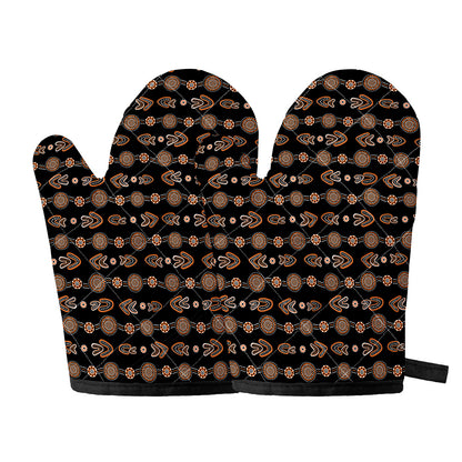Aboriginal Boomerang Pattern Print Oven Mitts