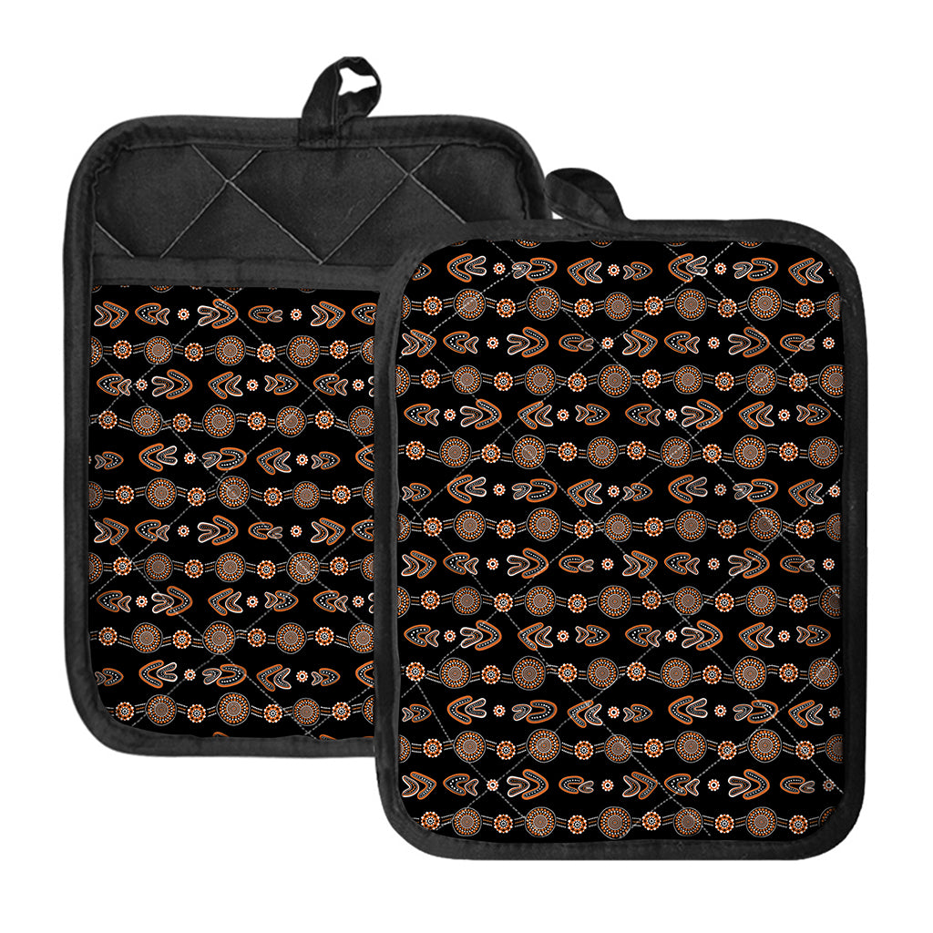 Aboriginal Boomerang Pattern Print Pot Holders With Pocket