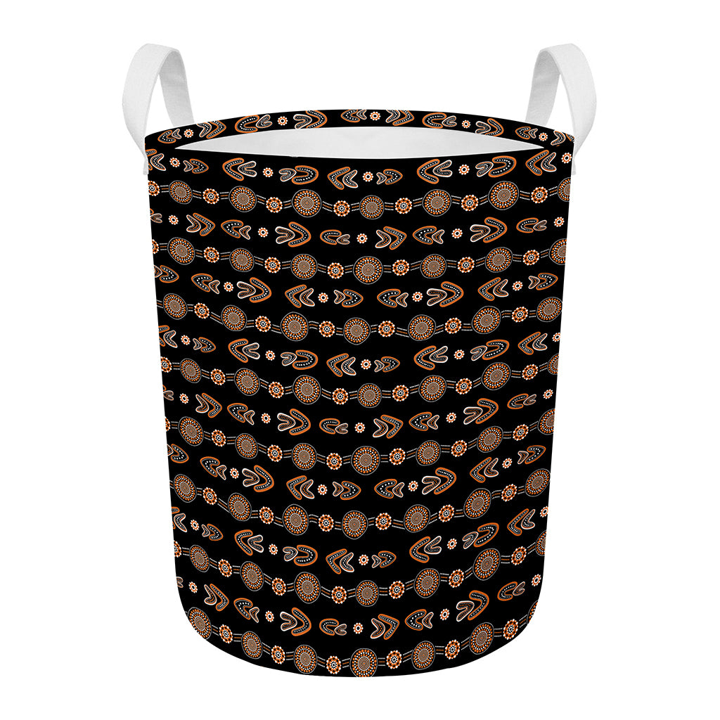 Aboriginal Boomerang Pattern Print Round Laundry Basket