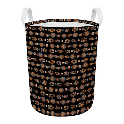 Aboriginal Boomerang Pattern Print Round Laundry Basket