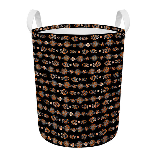 Aboriginal Boomerang Pattern Print Round Laundry Basket